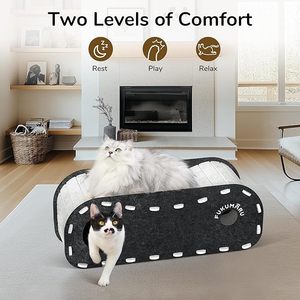 Lit pour chat d'intérieur <span class=keywords><strong>FUKUMARU</strong></span> de 31,5 pouces, lit tunnel pour chat extra long et confortable pour plusieurs chats de grande taille, cachette pour chat en feutre - Product Image 4