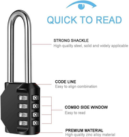 Cadenas de sécurité à combinaison à 4 chiffres en alliage de zinc poli de haute qualité et durable de l'usine AJF pour armoire de gym/vestiaire - Nouveauté !