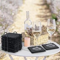Sous-verres en ardoise avec support, 12 pièces, sous-verres carrés modernes, 5 mm d'épaisseur, écologiques, anti-rayures