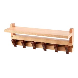 Estante de pared de madera con ganchos, organizador de entrada de 2 niveles para llaves y abrigos - Product Image 1