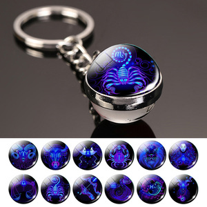 Glowing 12 Constellation Keychain Luminous Glass Ball Pendant Zodiac Key Rings Jewelry Birthday Gift Scorpio Leo Libra Keyrings