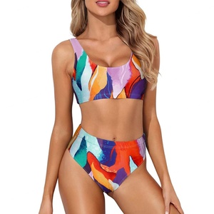 Livraison à temps : Ensemble bikini 2 pièces à manches longues, tie-dye, décolleté en V, string, avec soutien-gorge push-up, sans MOQ - Product Image 1