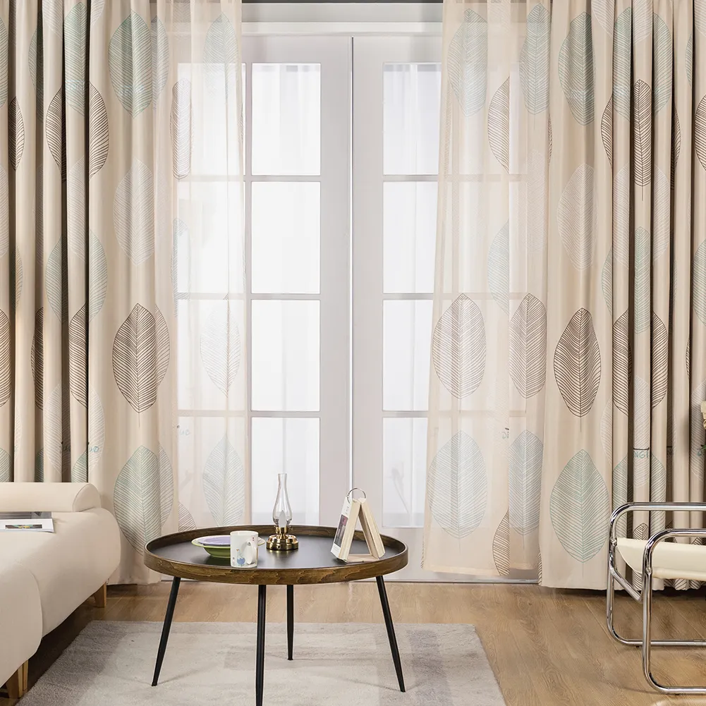 American Style Factory Price Blackout Printing Curtain for Living room Leaves Window Curtain Soft Bedroom Panels