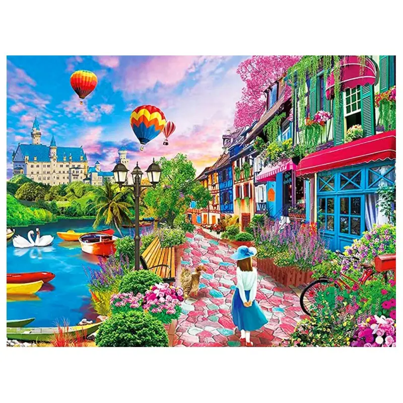 HUACAN Diamond Painting Landscape Street Embroidery Garden Picture Of Rhinestones Mosaic City Home Decoration