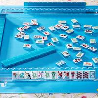 Ubin Mahjong Akrilik Gaya Amerika Warna Biru Mewah Motif Hutan Hujan Tropis, Sempurna untuk Malam Mahjong Santai