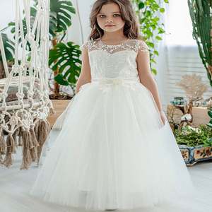 Vestido de Niña con Flores Blancas, Elegante Vestido de Encaje Bordado para Niñas, Diseño de Princesa para Boda, Primera Comunión - Product Image 5