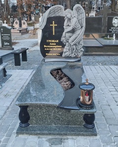 Ручная резьба черный гранит двойной ангел в форме сердца - Product Image 5