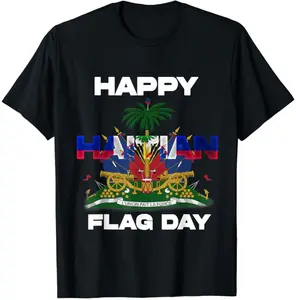 2024 नया प्लस साइज हाईटियन ध्वज मुद्रित ब्लैक कॉटन ब्रीथेबल टी-शर्ट कस्टम ब्रांड हैप्पी फ्लैग डे पैटर्न टी-शर्ट ड्रॉपशीपिंग