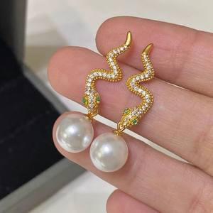 Boucles d'oreilles en argent DIY WENCHI modèle 10812 22449, perles de 9 à 13 mm, bijoux en argent S925, accessoires pour oreilles, perles, design serpent spirituel - Product Image 1