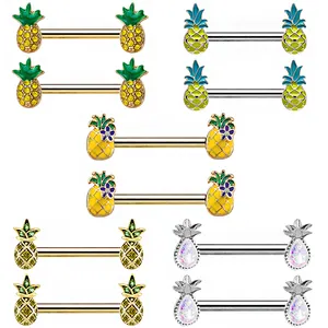 New Arrival Nipple Shield Non Piercing Fruit pineapple Ring Stainless Steel Set Magnetic Titanium Body Jewelry