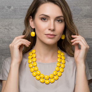 Yellow <b>Resin</b> <b>Craft</b> Beaded Necklace Round Statement Jewelry Fashion Accessory - Product Image 1