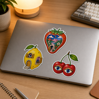 Aangepaste fruit-journaal stickers waterdicht vintage sticker retro surrealistische vinyl die-cut zelfklevend voor notitieboek en laptop