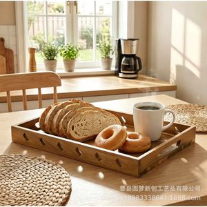 Bandejas de madera maciza para pan, platos de madera para exhibir pasteles y repostería, platos rectangulares para sushi. - Product Image 2