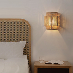 Bohemian Retro Hemp <b>Rope</b> Wall Lamp Brown Shade Wall Mounted For Bedroom Hallway Dining Room - Product Image 2