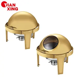 Restaurant Supply Buffet Food Warmers Serving Cater Dish Chaffing Dishes Small Stainless Steel Gold Roll Top Chafing Dish