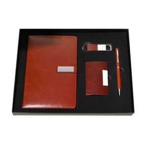 Ensemble cadeau d'affaires promotionnel en cuir PU, comprenant un carnet A5, un stylo, un porte-clés et un porte-cartes de visite, ensemble de quatre pièces - Product Image 1