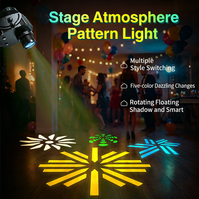 4-Image Rotating Floating Shadow Stage Pattern Projector 5-Color Dimmable IP65 Waterproof Event Light with 12 Custom Patterns