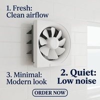 Ventilateur mural silencieux et économe en énergie pour cuisine et salle de bain, 10 pouces, 40W, 6 pales, installation facile, carré, blanc