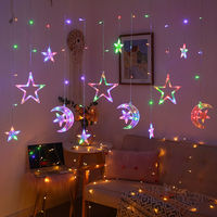 Guirlande Lumineuse Rideau LED 120 LED Étoiles et Lune, Étanche, pour Fenêtre, Noël, Ramadan, Décoration Intérieure Extérieure Maison Chambre