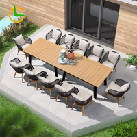 Table de repas d'extérieur en teck robuste pour 10 personnes, grand ensemble de bancs de pique-nique de jardin pour les fêtes de famille