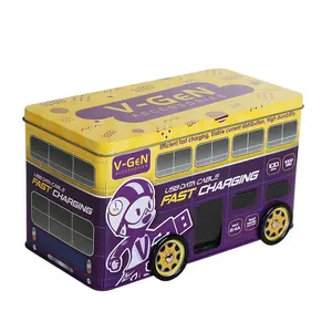 Hot sale metal tin box customized toy bus shaped tin can for children interesting tins