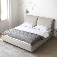 Lit double Zayshine en cuir véritable italien minimaliste pour chambre principale, modèle Oreille d'éléphant, 1,8 mètre, grande taille, avec rangement fonctionnel