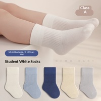 Chaussettes pour bébé nouveau-né, tricotées sans couture, antibactériennes, style preppy, blanches, mi-mollet, coupe ample, pour garçons, filles, tout-petits, printemps