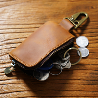 Porte-clés vintage en cuir véritable Porte-clés à fermeture éclair Porte-clés en cuir de vachette Porte-clés de voiture Housekeeper Key Case Mini Card Bag