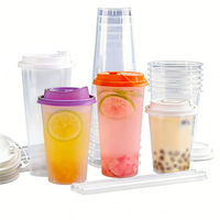 Gobelet jetable en plastique pour thé au lait, calibre 90 mm, PP mat transparent, pour boissons froides, jus, limonade, avec paille, sac d'emballage 360-700 ml