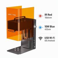 Grabador Láser IR de Diodo Dual, 10W Azul, 2W 1064nm, 5000mm/s, WiFi, iOS, Android, de Escritorio y Portátil, para Marcado de Metal