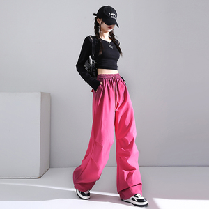 Pantaloni <span class=keywords><strong>Cargo</strong></span> a gamba larga con laccio a vita alta stile americano Casual pantaloni della tuta a gamba larga - Product Image 5