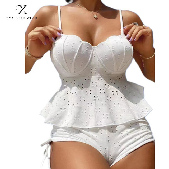 XIANGYU Sportswear Underwire Tankini Tops Bikinis Solid Cute Designer Two-Piece Swimsuit Womens Sets 2024