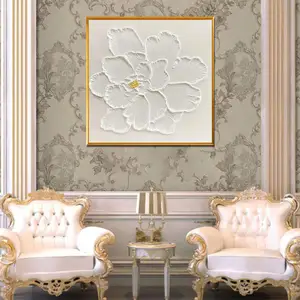 لوحات فنية حديثة بيضاء بأشكال أزهار لوحات جدارية زيتية مصنوعة يدويًا 100% على قماش الكانفاس مع إطار خشبي يحتوي على أزهار