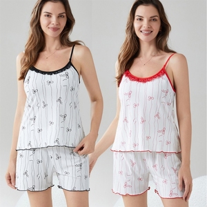 睡衣套装 罗纹吊带短裤睡衣 女式夏季甜美辣妹套装 - Product Image 4