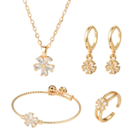 Joyería Infantil Hipoalergénica de Latón Esmaltado Floral con Circonita Cúbica en Oro Champán