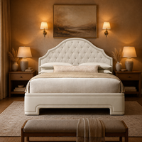 Lit avec tête de lit Portman capitonnée en tissu moderne de luxe, fabriqué à la main, avec rangement, cadre en bois écologique et rembourré pour chambre à coucher