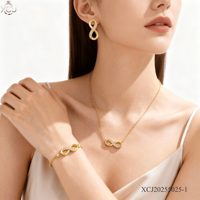 Ensemble de bijoux en acier inoxydable plaqué or 18 carats avec zircon pour femmes, ensembles de bijoux tendance, boucles d'oreilles, collier, bracelet, vente en gros