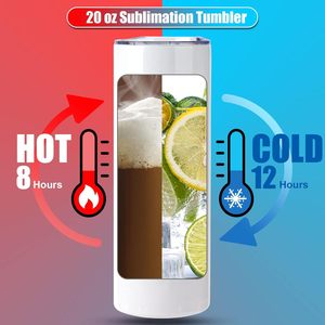 Vasos de sublimación rectos y delgados de acero inoxidable de doble pared con aislamiento, blancos, de 20 oz, con pajita, para almacén - Product Image 5