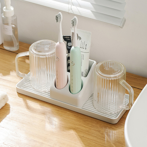 Morden 4-teiliges Badezimmer-Set Elektrischer Zahnbürsten halter 2 transparente Tassen Kunststoffs chale für Badezimmer in Becher-Aufbewahrung regal qualität - Product Image 4