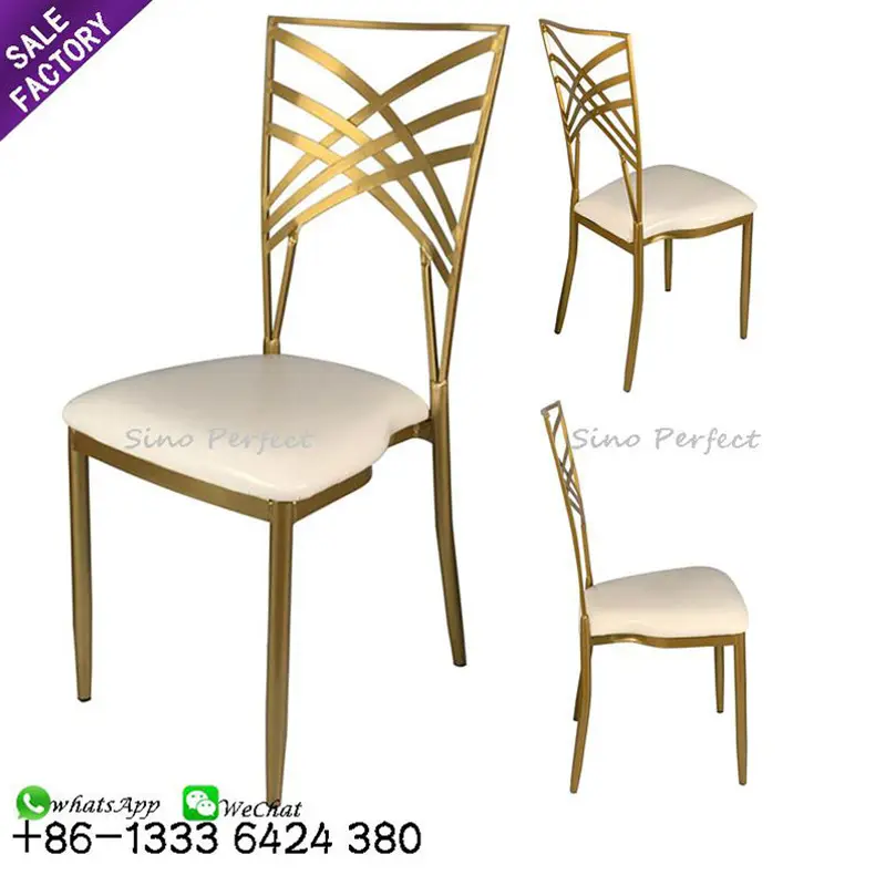 Silla DE BODA DE ACERO INOXIDABLE dorado con decoración de boda Chaise de mariage más vendida con cuero Pu