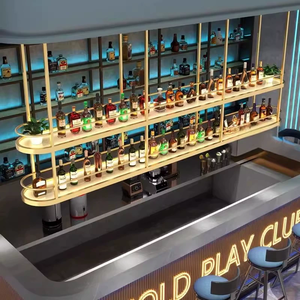 Mostrador de Bar colgante, gabinete de vino iluminado, diseño de Panel, construcción de hierro y Metal, almacenamiento moderno para botellas de copas de vino - Product Image 3