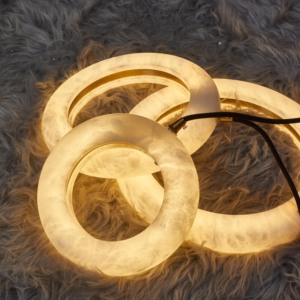 <span class=keywords><strong>Lampe</strong></span> suspendue LED moderne minimaliste en albâtre naturel, luxe, laiton doré, pour chambre à coucher - Product Image 6