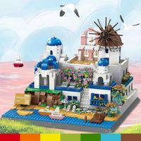 Set de 1372 Piezas de Bloques de Construcción Geométricos Estilo MOC, Estética Costera, Arquitectura