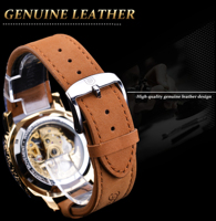 Montre automatique mécanique à remontage automatique, squelette transparent, tourbillon, bracelet en cuir véritable, étanche, tendance