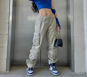 Pantalons streetwear pour femmes, très vendus, <span class=keywords><strong>avec</strong></span> <span class=keywords><strong>de</strong></span> nombreuses poches, jeans cargo en coton, baggy pour femmes - Product Image 5