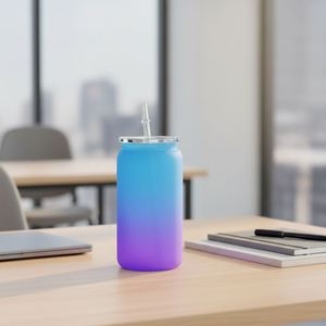Verre à bière en acrylique dégradé de 16 oz en forme de pot avec couvercle coloré pour cadeau d'été DIY - Product Image 4