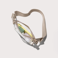 Sac bandoulière transparent à marque privée, MOQ 300 unités, avec corps transparent, sangle de taille réglable, poche zippée et personnalisation de la marque