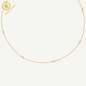 5 Stones 18Inch Necklace 3MM Round Moissanite Necklace for Ladies Moissanite Diamond 14K 18K <strong>Gold</strong> Necklace Graduation Gift - Product Image 2