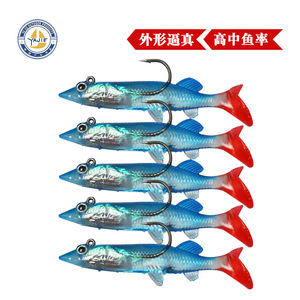 Leurre souple bionique sardine 75mm 6.6g bleu cristal, boîte de 5 pièces, leurre de surface pour la pêche au bar - Product Image 3