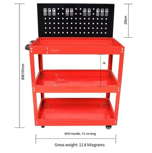 Carrito de Herramientas Móvil de Tres Niveles con Panel Trasero y Ganchos Especiales - Product Image 2